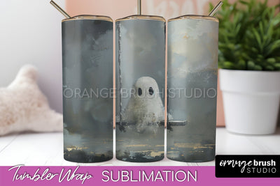 Ghost Tumbler Wrap - Vintage Halloween Tumbler Sublimation Sublimation OrangeBrushStudio 