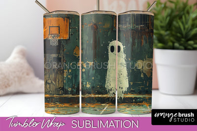 Ghost Tumbler Wrap - Vintage Halloween Tumbler Sublimation Sublimation OrangeBrushStudio 