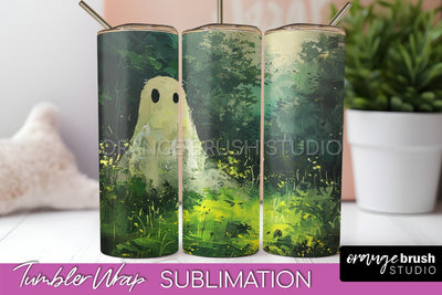 Ghost Tumbler Wrap - Vintage Halloween Tumbler Sublimation Sublimation OrangeBrushStudio 