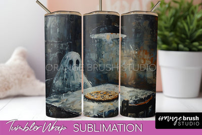 Ghost Tumbler Wrap - Vintage Halloween Tumbler Sublimation Sublimation OrangeBrushStudio 
