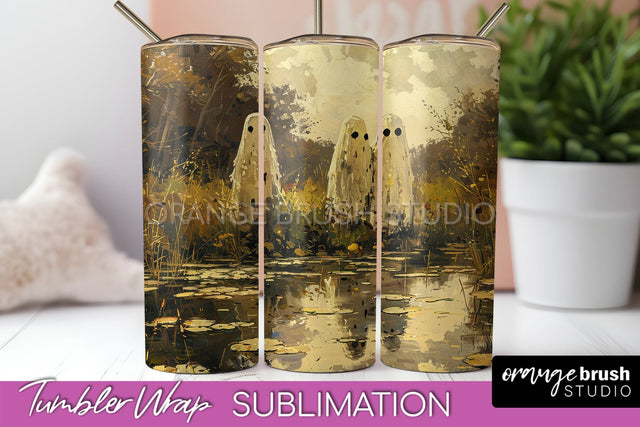 Ghost Tumbler Wrap - Vintage Halloween Tumbler Sublimation Sublimation OrangeBrushStudio 