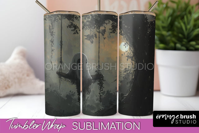 Ghost Tumbler Wrap - Vintage Halloween Tumbler Sublimation Sublimation OrangeBrushStudio 