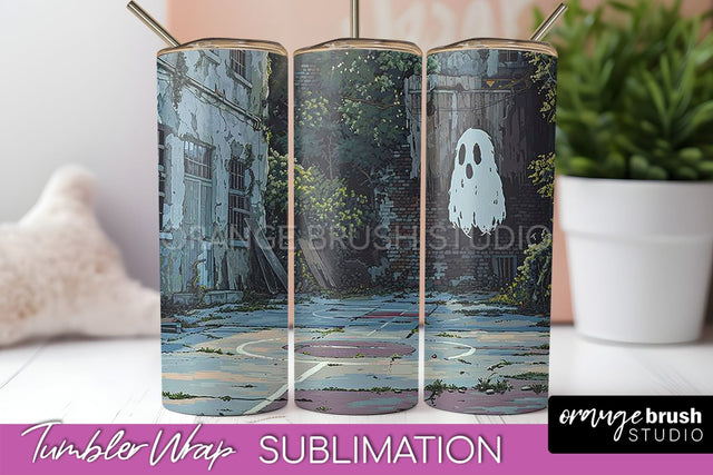 Ghost Tumbler Wrap - Vintage Halloween Tumbler Sublimation Sublimation OrangeBrushStudio 