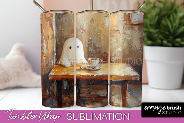 Ghost Tumbler Wrap - Vintage Halloween Tumbler Sublimation Sublimation OrangeBrushStudio 