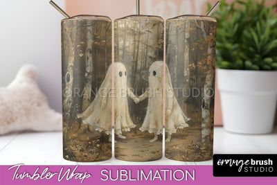 Ghost Tumbler Wrap - Vintage Halloween Tumbler Sublimation Sublimation OrangeBrushStudio 
