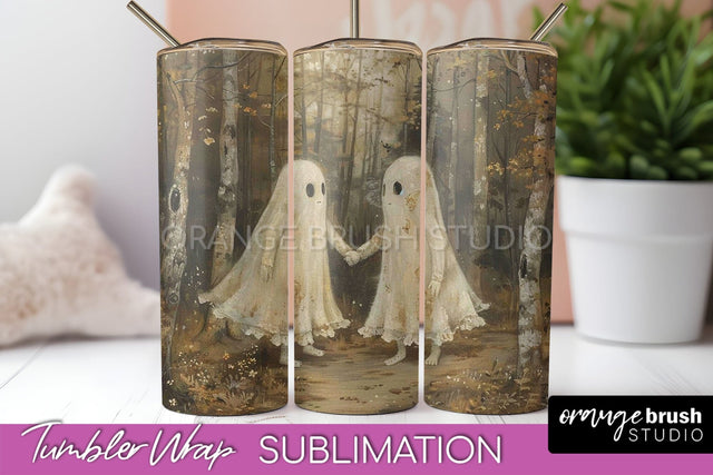 Ghost Tumbler Wrap - Vintage Halloween Tumbler Sublimation Sublimation OrangeBrushStudio 