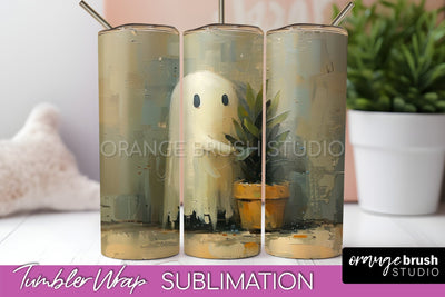 Ghost Tumbler Wrap - Vintage Halloween Tumbler Sublimation Sublimation OrangeBrushStudio 