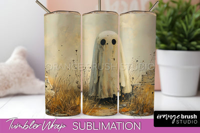 Ghost Tumbler Wrap - Vintage Halloween Tumbler Sublimation Sublimation OrangeBrushStudio 