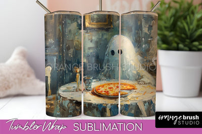 Ghost Tumbler Wrap - Vintage Halloween Tumbler Sublimation Sublimation OrangeBrushStudio 