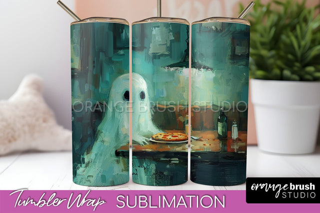 Ghost Tumbler Wrap - Vintage Halloween Tumbler Sublimation Sublimation OrangeBrushStudio 