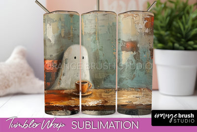 Ghost Tumbler Wrap - Vintage Halloween Tumbler Sublimation Sublimation OrangeBrushStudio 