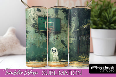Ghost Tumbler Wrap - Vintage Halloween Tumbler Sublimation Sublimation OrangeBrushStudio 