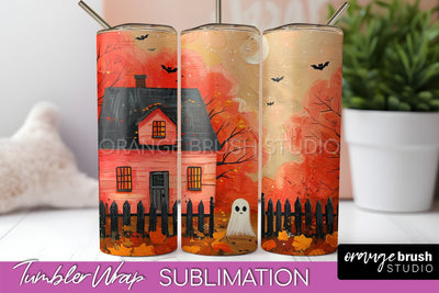 Ghost Tumbler Wrap - Vintage Halloween Tumbler Sublimation Sublimation OrangeBrushStudio 