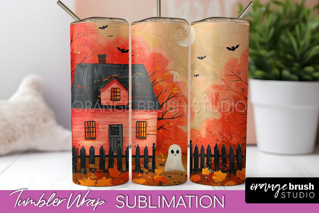 Ghost Tumbler Wrap - Vintage Halloween Tumbler Sublimation Sublimation OrangeBrushStudio 