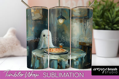 Ghost Tumbler Wrap - Vintage Halloween Tumbler Sublimation Sublimation OrangeBrushStudio 