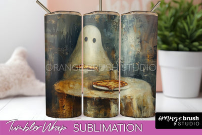 Ghost Tumbler Wrap - Vintage Halloween Tumbler Sublimation Sublimation OrangeBrushStudio 