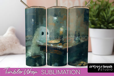 Ghost Tumbler Wrap - Vintage Halloween Tumbler Sublimation Sublimation OrangeBrushStudio 