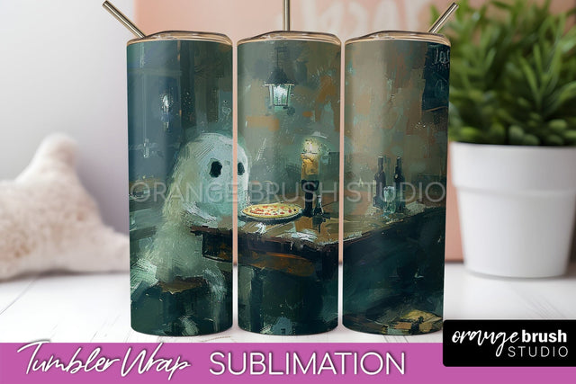 Ghost Tumbler Wrap - Vintage Halloween Tumbler Sublimation Sublimation OrangeBrushStudio 