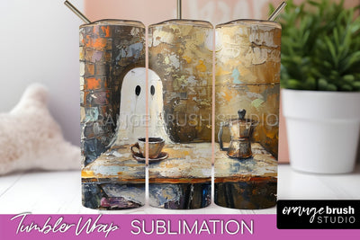 Ghost Tumbler Wrap - Vintage Halloween Tumbler Sublimation Sublimation OrangeBrushStudio 