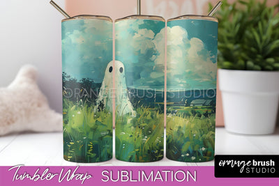 Ghost Tumbler Wrap - Vintage Halloween Tumbler Sublimation Sublimation OrangeBrushStudio 