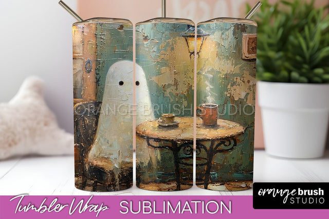 Ghost Tumbler Wrap - Vintage Halloween Tumbler Sublimation Sublimation OrangeBrushStudio 