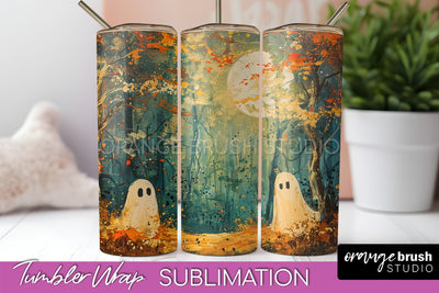 Ghost Tumbler Wrap - Vintage Halloween Tumbler Sublimation Sublimation OrangeBrushStudio 
