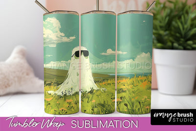 Ghost Tumbler Wrap - Vintage Halloween Tumbler Sublimation Sublimation OrangeBrushStudio 
