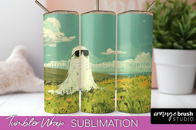 Ghost Tumbler Wrap - Vintage Halloween Tumbler Sublimation Sublimation OrangeBrushStudio 