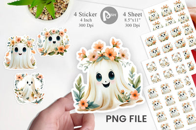 Ghost Watercolor Floral Sticker Sublimation artnoy 