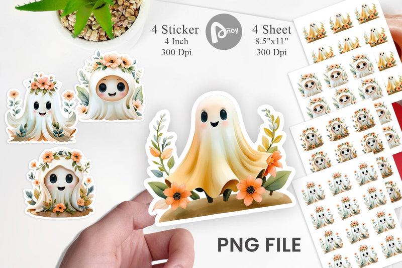 Ghost Watercolor Floral Sticker Sublimation artnoy 