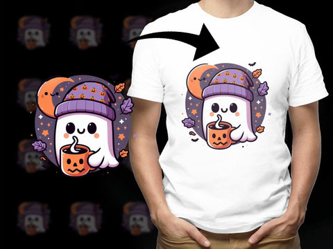 Ghost with Beanie and Pumpkin Mug Clipart Halloween Sublimation PNG Sublimation Luvleigh Digitals 