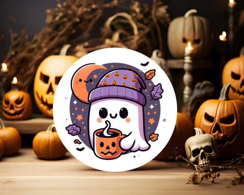Ghost with Beanie and Pumpkin Mug Clipart Halloween Sublimation PNG Sublimation Luvleigh Digitals 