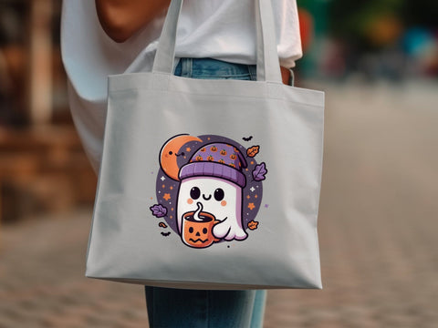 Ghost with Beanie and Pumpkin Mug Clipart Halloween Sublimation PNG Sublimation Luvleigh Digitals 