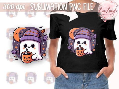 Ghost with Beanie and Pumpkin Mug Clipart Halloween Sublimation PNG Sublimation Luvleigh Digitals 