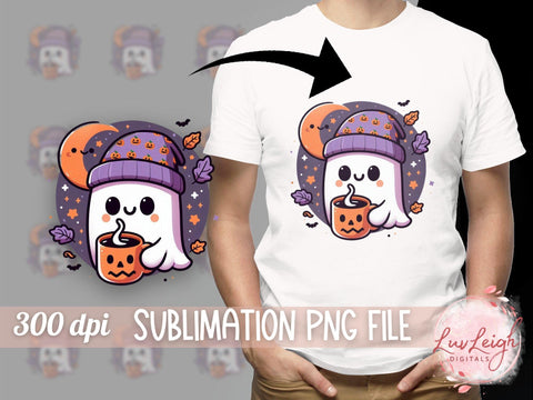 Ghost with Beanie and Pumpkin Mug Clipart Halloween Sublimation PNG Sublimation Luvleigh Digitals 