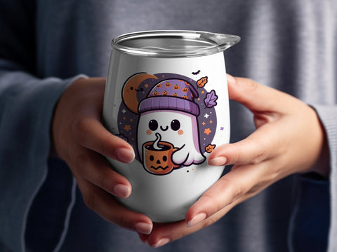 Ghost with Beanie and Pumpkin Mug Clipart Halloween Sublimation PNG Sublimation Luvleigh Digitals 