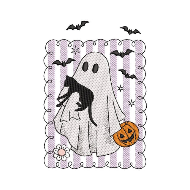 Ghost with Black Cat Embroidery Design, Halloween Pumpkin Machine Embroidery Design, Bat Embroidery Design, 3 sizes, Instant Download Embroidery/Applique DESIGNS Nino Nadaraia 