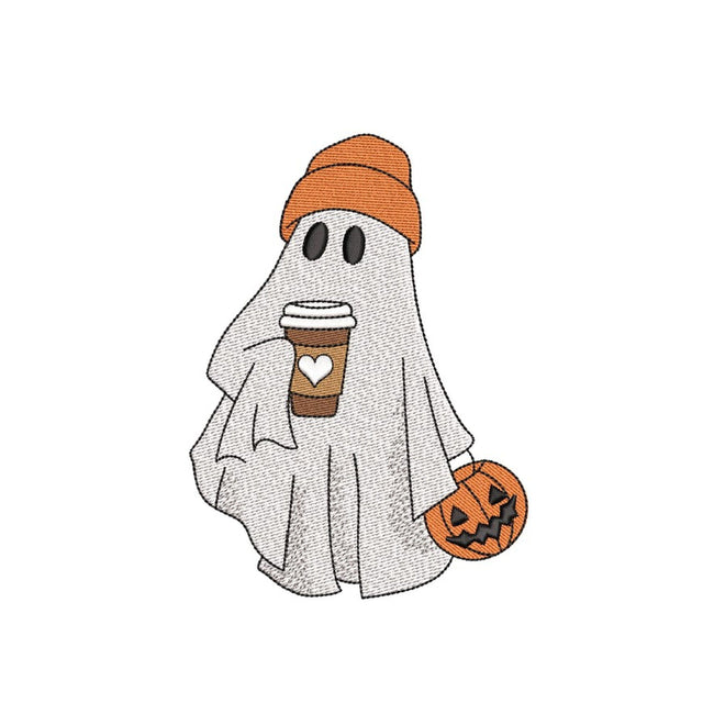 Ghost with Coffee Embroidery Design, Halloween Machine Embroidery Design, 3 sizes, Instant Download Embroidery/Applique DESIGNS Nino Nadaraia 