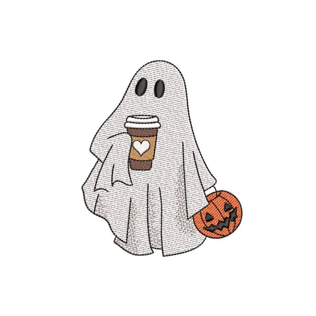 Ghost with Coffee Embroidery Design, Halloween Machine Embroidery Design, 3 sizes, Instant Download Embroidery/Applique DESIGNS Nino Nadaraia 