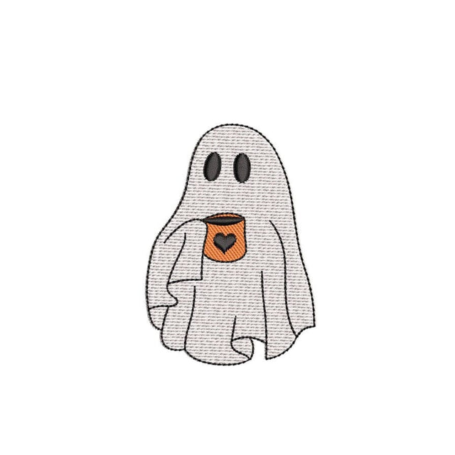 Ghost with cup of coffee Embroidery Design, Halloween Embroidery Design, 4 sizes, Instant Download Embroidery/Applique DESIGNS Nino Nadaraia 