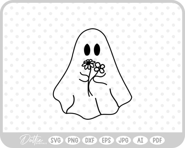 Ghost With Flowers Halloween SVG DottieDigitals 