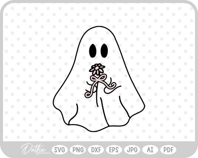 Ghost With Flowers Halloween SVG DottieDigitals 