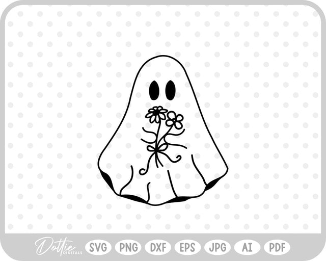 Ghost With Flowers Halloween SVG DottieDigitals 