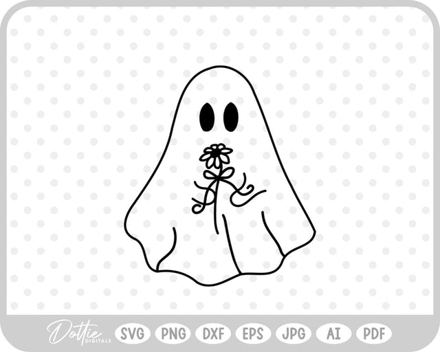 Ghost With Flowers Halloween SVG DottieDigitals 