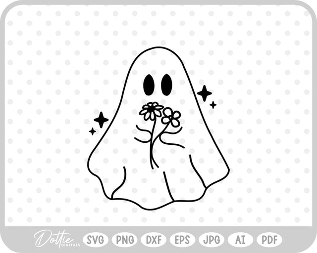 Ghost With Flowers Halloween SVG DottieDigitals 