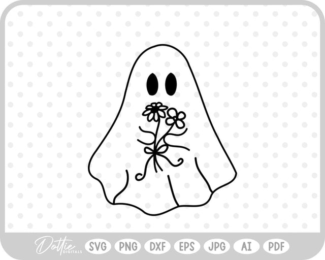 Ghost With Flowers Halloween SVG DottieDigitals 