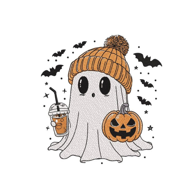 Ghost with Iced Coffee Embroidery Design, Halloween Embroidery Design, 3 sizes, Instant Download Embroidery/Applique DESIGNS Nino Nadaraia 