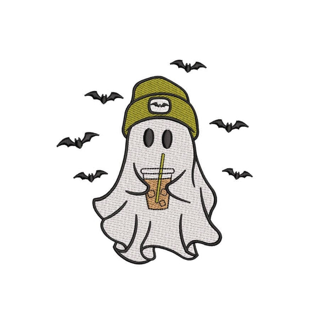 Ghost with Iced Coffee Embroidery Design, Halloween Embroidery Design, 3 sizes, Instant Download Embroidery/Applique DESIGNS Nino Nadaraia 