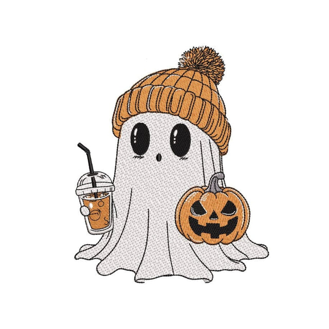 Ghost with Iced Coffee Embroidery Design, Halloween Embroidery Design, 3 sizes, Instant Download Embroidery/Applique DESIGNS Nino Nadaraia 