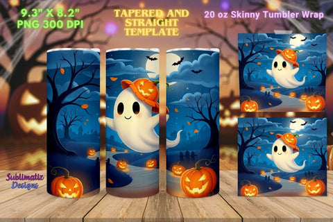 Ghost With Pumpkin Hat Tumbler Wrap | Halloween Tumbler Wrap for Sublimation Sublimation Sublimatiz Designs 